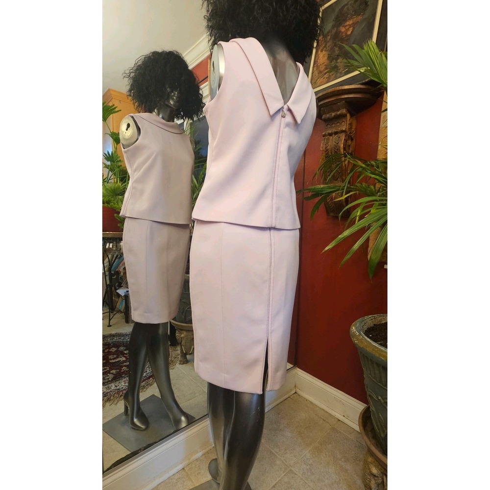 WHBM Lilac 2pc Co-ord Set Portrait Collar Zip Vest Pencil Skirt Size 4 Feminine